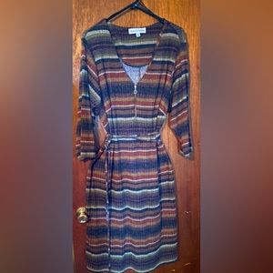 A long sleeve multi colored striped dress in size 3X.